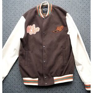 boohooMAN Official Homme Varsity Jacket Mens Size M Tall - Brown Cream Bomber